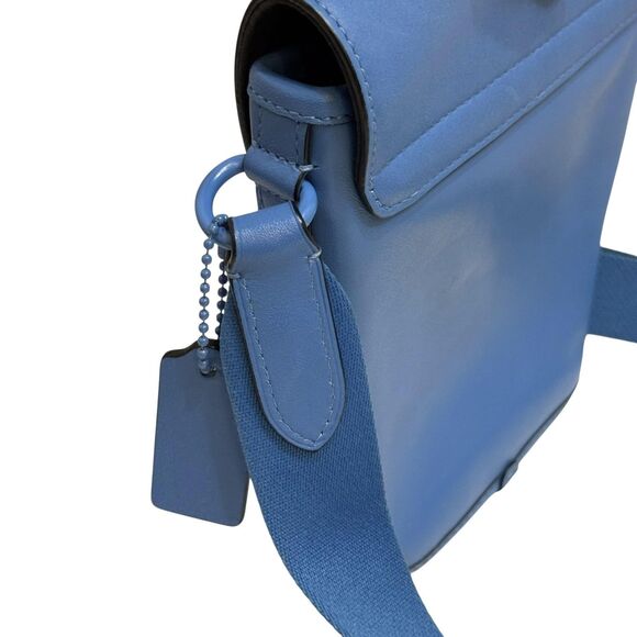 Coach Blue Crossbody Bag Leather Flap Messenger Modern Urban Adjustable Strap - Picture 7 of 11